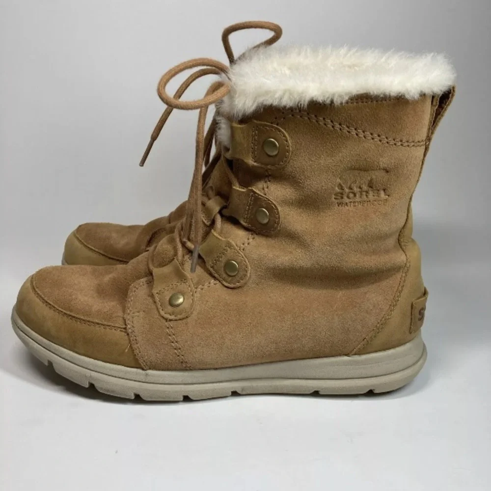 Sorel Explorer Next Joan Boots Womens 10 Waterproof Tan Suede faux fur lining